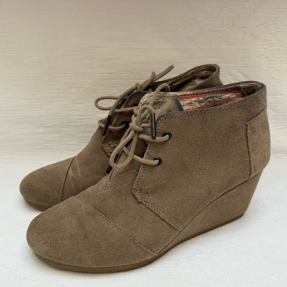 Toms Brown Suede Wedge Ankle Boots